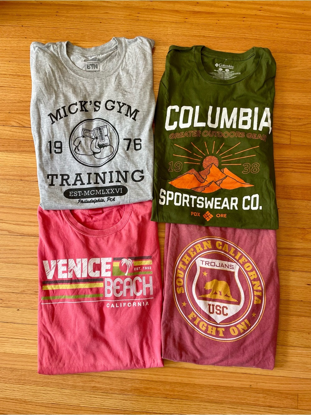 4 Men’s T-Shirts Columbia, Venice Beach, Trojans 2XL Soft